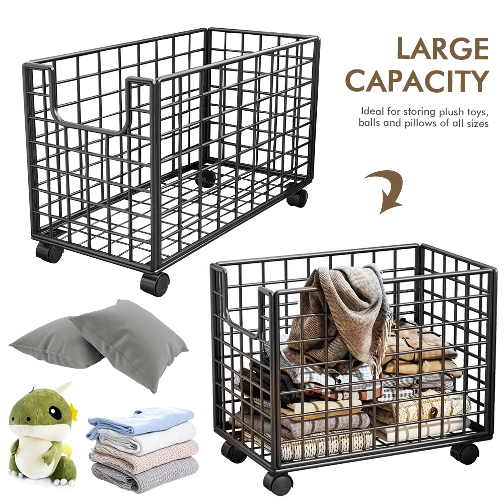 

Plush Storage Organizer with Wheels Storage Basket Stuffed Animals Storage Bin for Kids Room Playroom Plush