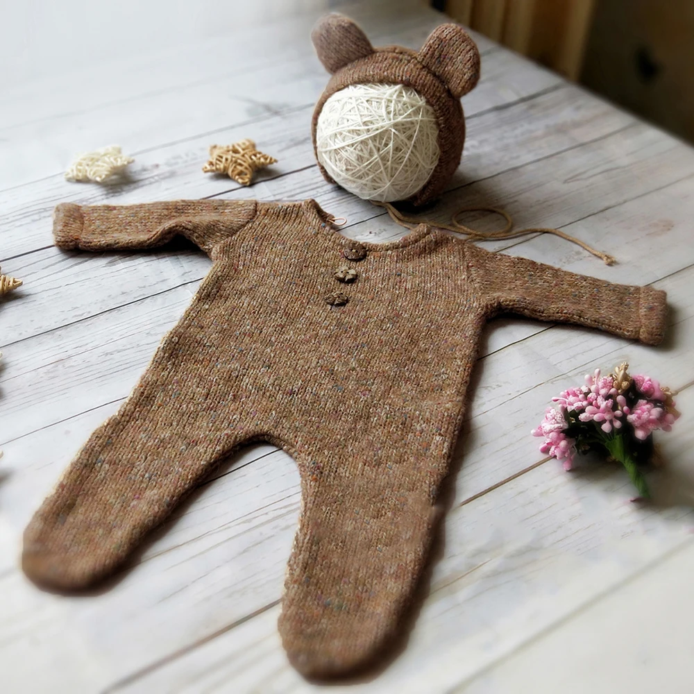 Fotografia w kostiumach dla niemowląt, rekwizyty do zdjęć noworodków, akcesoria Bebe, ubranka dla chłopców, pajacyk, dziergana czapka, studio, zestaw 0-3 miesiące.