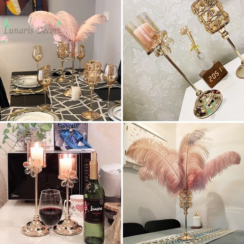 2pcsRomantic feather candlestick ornament candlelight dinner French decoration crystal candlestick