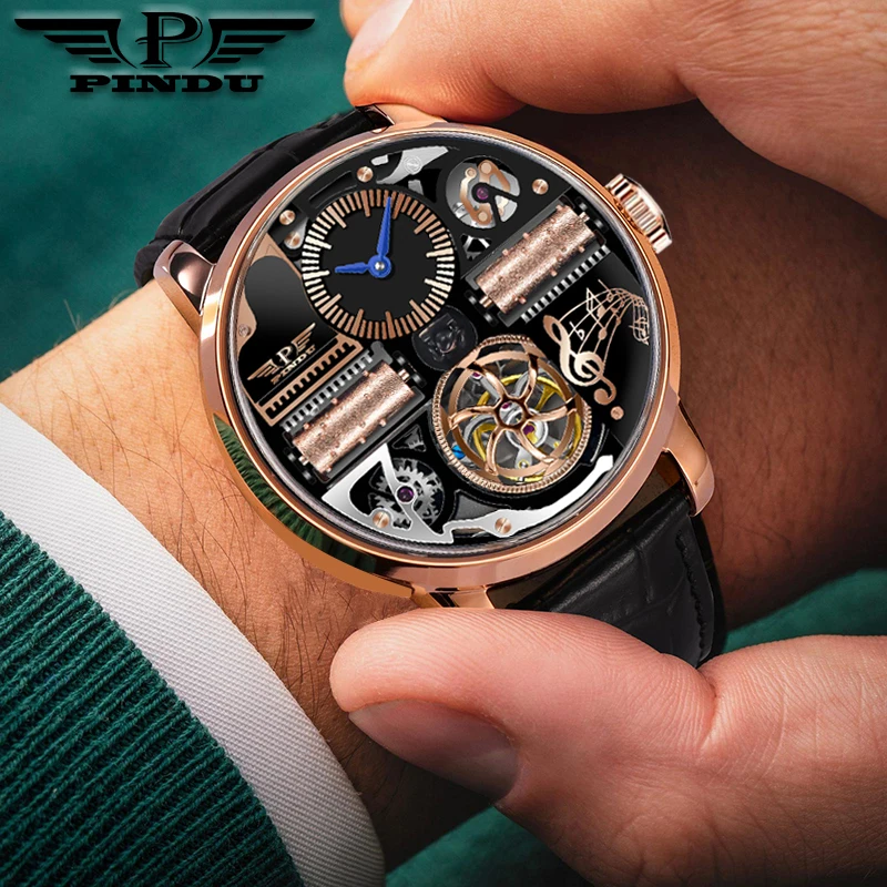PINDU Design Music Series Machinery Watch Men Movement stainless steel Sapphire Glass Top Luxury Automatic Watch Hollow M2791B