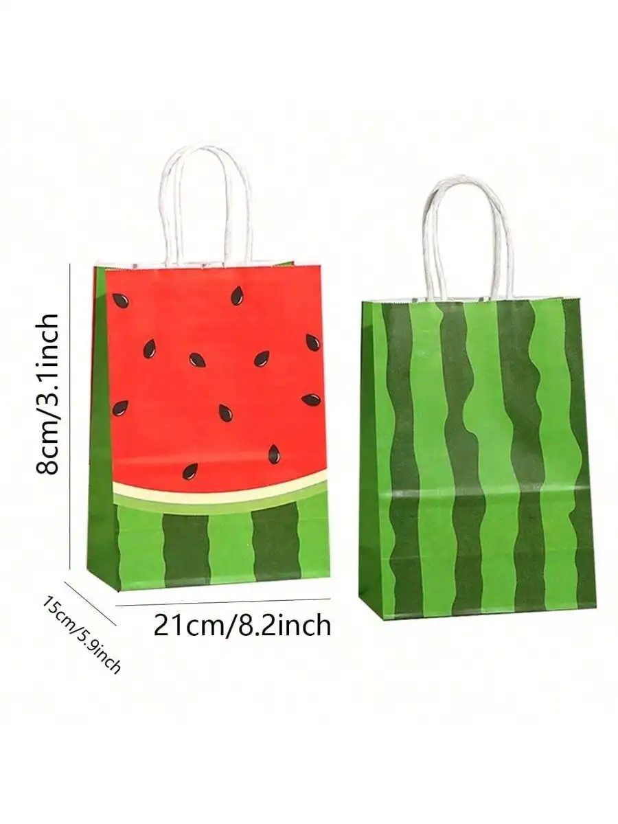 5pcs Cute Cartoon Watermelon Gift Tote Bag, Thickened Tote Kraft Paper Gift Bag, Suitable for Gift Giving, Gift Wrapping Bag