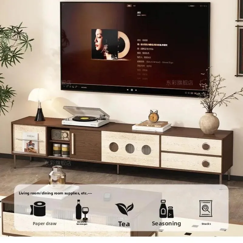 GZ-10 Solid Wood TV Cabinet for Living Room New Vintage Style Home Coffee Table Storage Cabinet Integrated Model