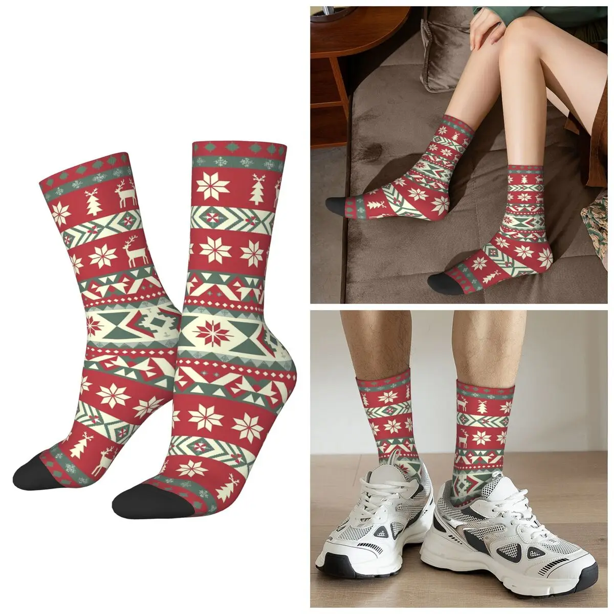 

Всесезонные носки в стиле ретро с рождественской серии, Harajuku, спортивные носки средней длины, чулки высокого качества для мужчин и женщин, подарки