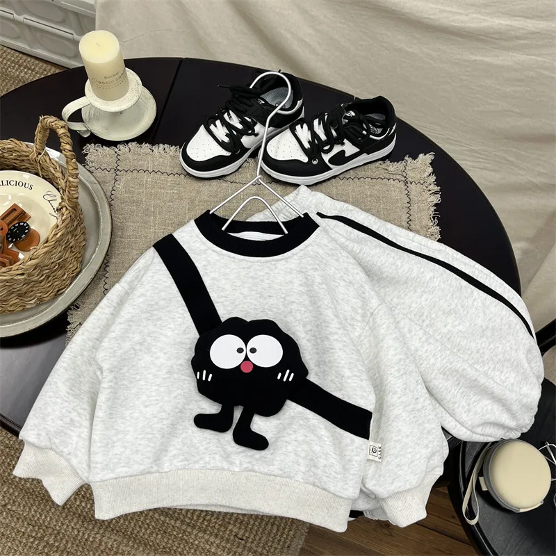 

2025 New Autumn/Winter Children's Fashionable and Cute Coal Ball Pattern Hoodie and Pants Two Piece Set