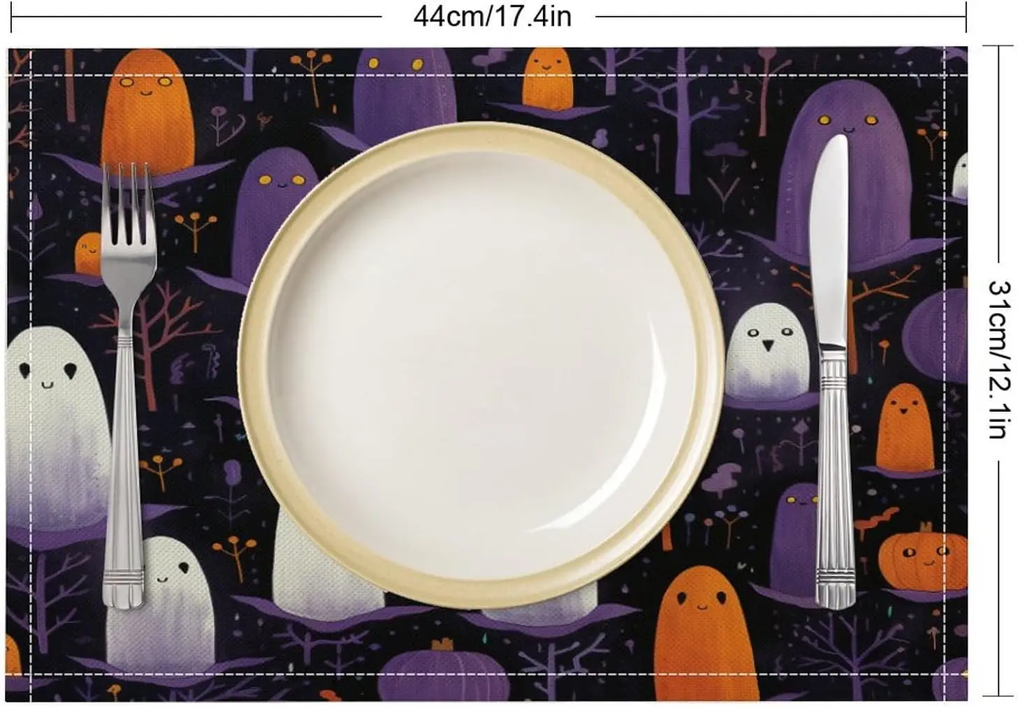 Funny Little Ghost Goth Scary Place Mats Set of 4 Fall Happy Halloween Stain-Proof Non-Slip Heat Resistant Placemats Dinner Mats