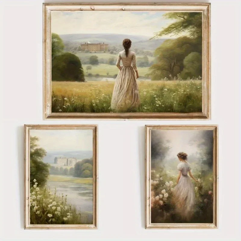 2D Flat, ( Halloween, Thanksgiving Gift, Easter Eggs, Unframed) 1pc/3pcs Pride and Prejudice Wall Art Print Canvas Oil Painti