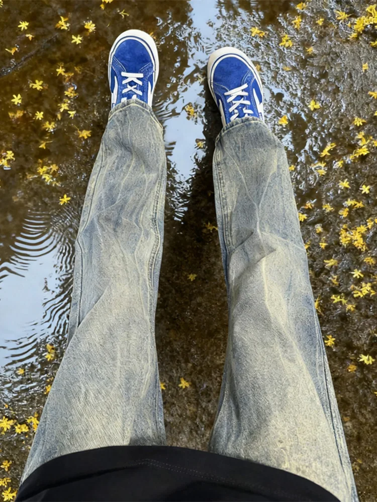 

American Sle High Waist Bell Bot Jeans Men's Autumn Winter Slimming Trendy High Street Waed Straight Leg Trousers