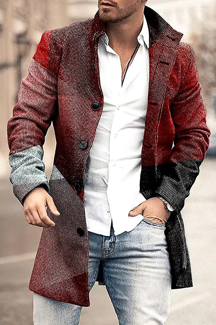 الخريف والشتاء جديد Longfengni ثلاثية الأبعاد الطباعة منتصف طول معطف جيب موضة عادية الأوروبية والأمريكية الرجال سترة S-5XL #4