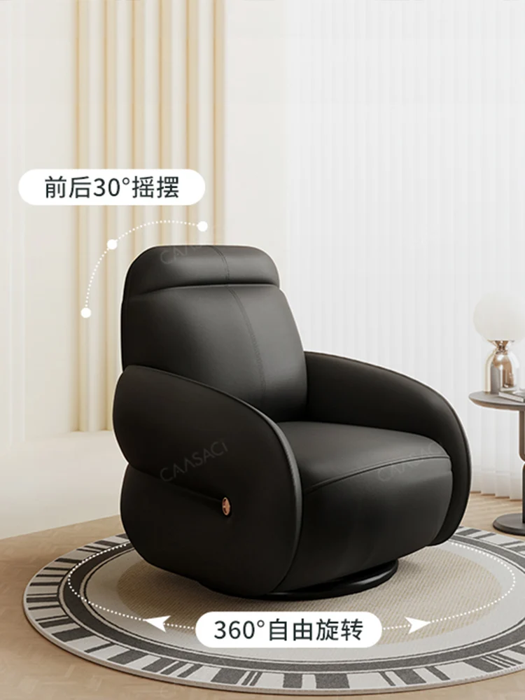 Black retro French function electric sleepable shake rotating living room recliner casual anti-cat scratch leather cloth