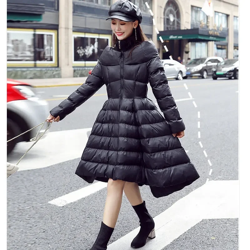 2025 Medium Length Slim Fit Down Cotton Coat Slim Black White Waisted Light Luxury Warm Coat M1263