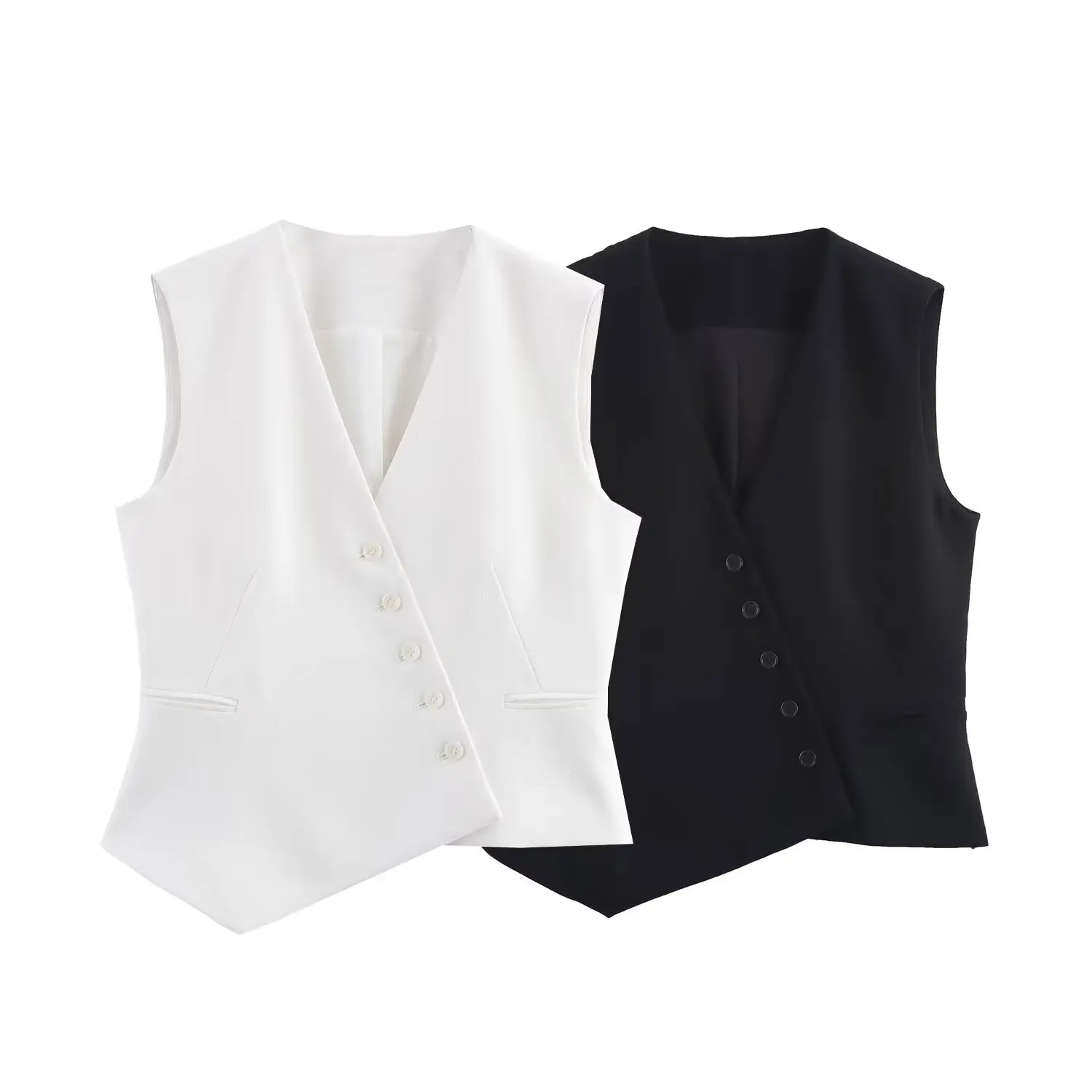 

JNLEAOG Spring New Women's Faion Asymmetric Vest Straight Cut ort Sve Collar Polyester Fiber Zipper Closure