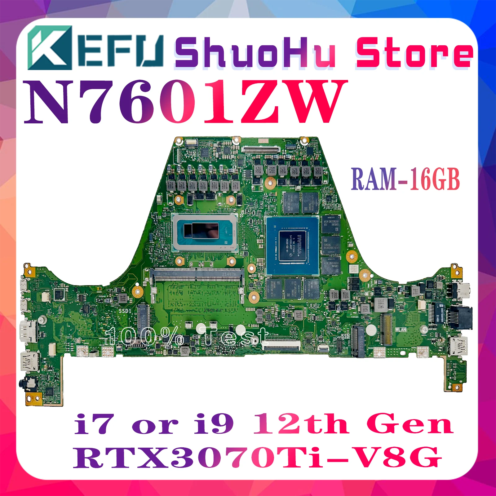 KEFU K6501ZM Mainboard For ASUS N7601ZM N7601ZW N7601ZMB N7601ZWB K6501Z N7601Z Laptop Motherboard i7 i9 12th V6G V8G RAM-16GB