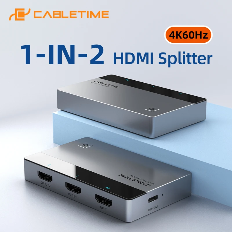 

CABLETIME 1 IN 2 4K60Hz HDMI Splitter HDMI-compatible Switcher Bi-directional Switch 3D Vision for Laptop Dell LG HDMI Adapter