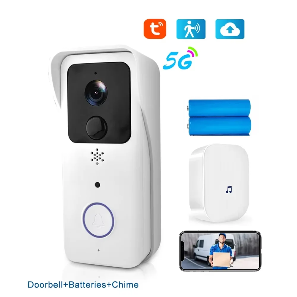 5G 2.4G WiFi Video Deurbel 1080P Tuya Smart Outdoor Draadloze Intercom Waterdichte Draadloze Camera met AC/DC Voeding