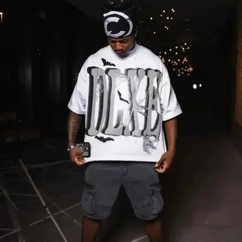 

Летние мужские футболки с мультяшным буквенным принтом в стиле Харадзюку, модная уличная одежда с короткими рукавами для пар, свободная одежда, топ для пар Y2K