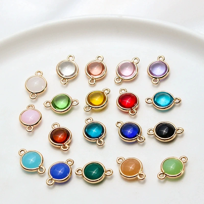 6pcs Diy Jewelry Earrings Necklace Bracelet Accessories Copper Edging Inlaid Crystal Geometric Round Small Round Pendant Charms