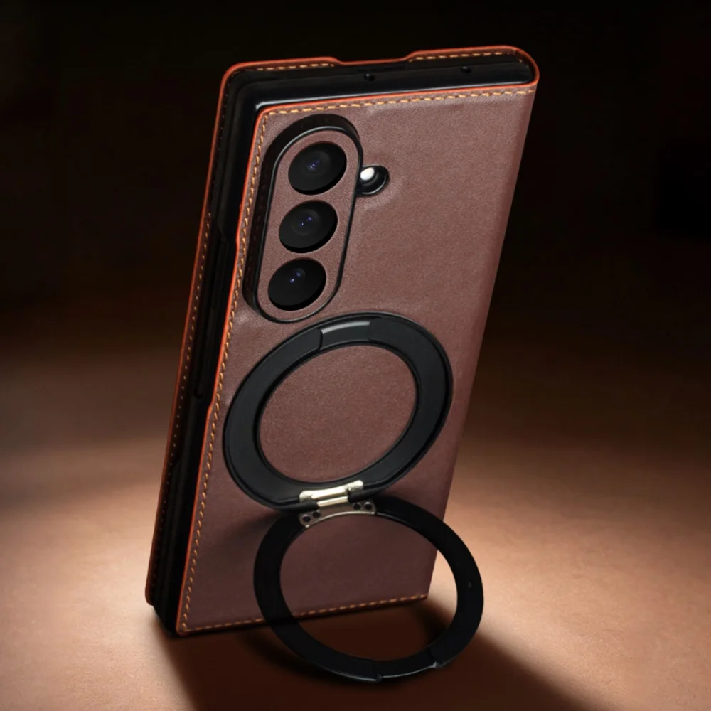 Genuine Cowhide Leather Card Pocket Bracket Case for Samsung Galaxy Z Fold8 Ultra Fold8 Business Cover