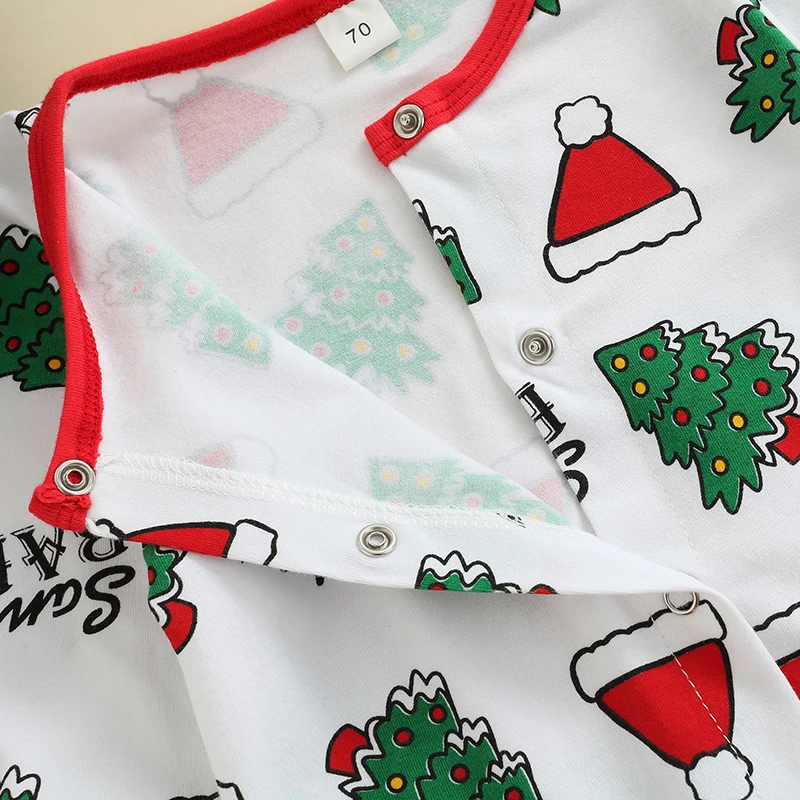 Adorável Natal para meninos e meninas infantis com estampa festiva e aconchegante roupa de macacão de manga comprida com gola redonda