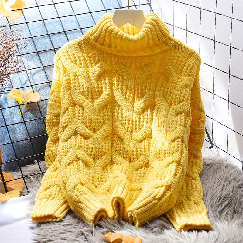 Pullover Fried Dough Twists high neck sweater for women loose pullover 2023 autumn and winter Korean knitting sweater pullover