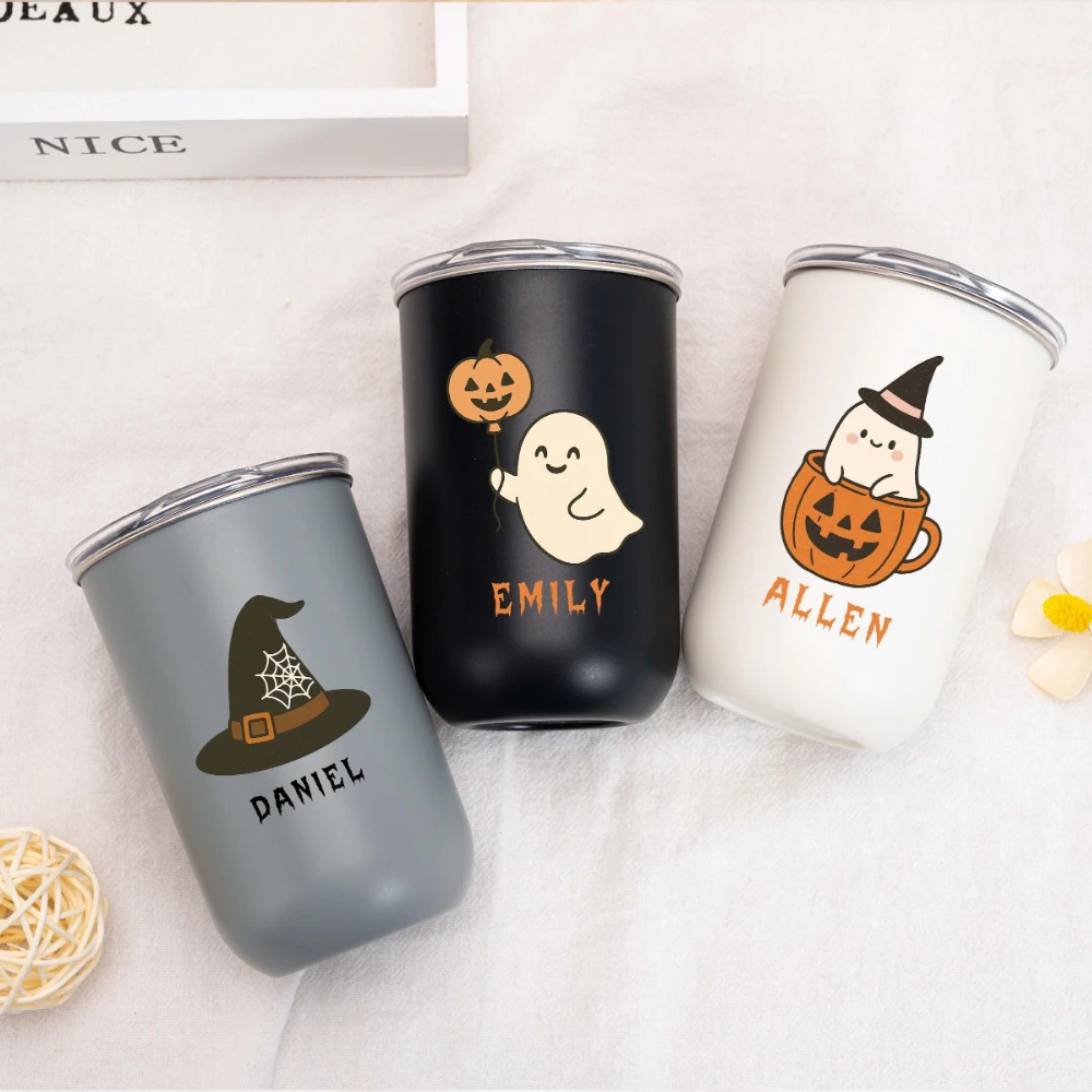 1. Custom Name Halloween Ghost Witch Hat Mini Tumbler, Personalized Stainless Steel Wine Cup, Halloween Party Gift for Friends.