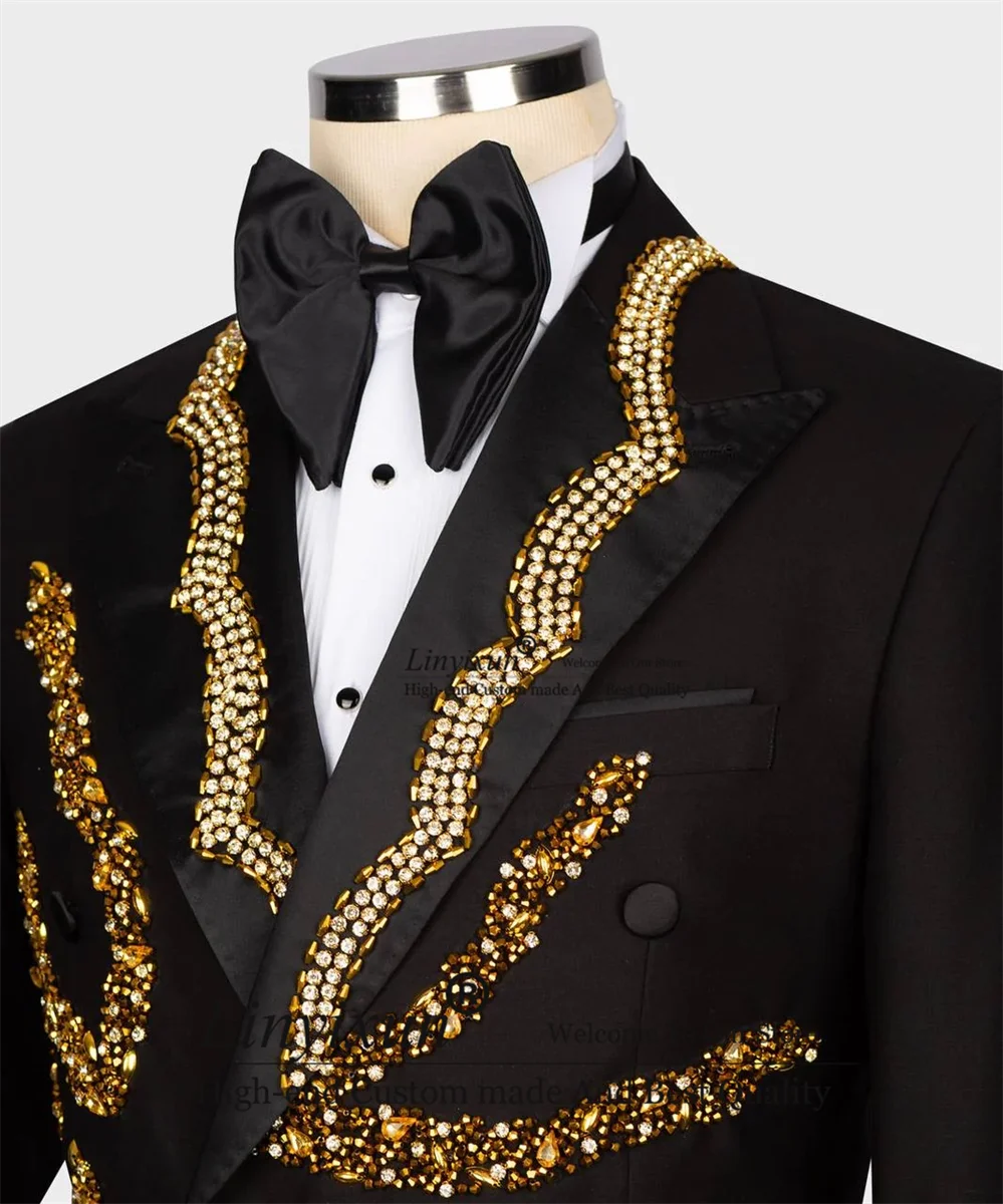 Fashion Men Suits Luxury Beaded Crystals Groom Tuxedos 2 Pieces Sets Male Party Prom Blazers Slim Fit Wedding Male traje hombre