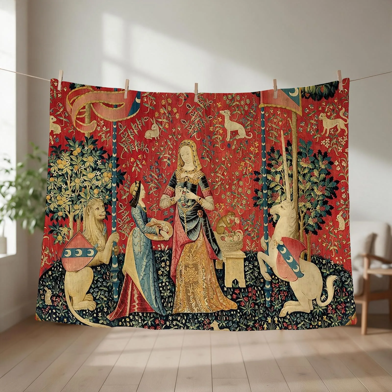 The Lady and the Unicorn: ? Mon Seul Désir Throw Blanket couch cozy soft plush fuzzy picnic outdoor blanket