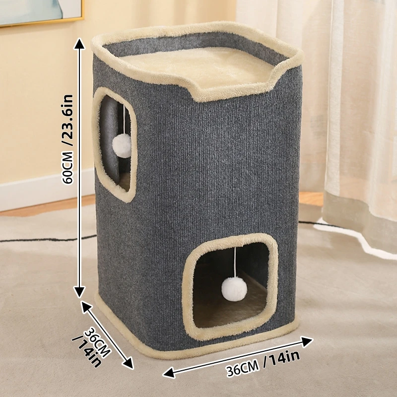 2-Layer Cat House Cat Cave for Indoor Cats Rectangular Cat House Hanging Toy Indoor