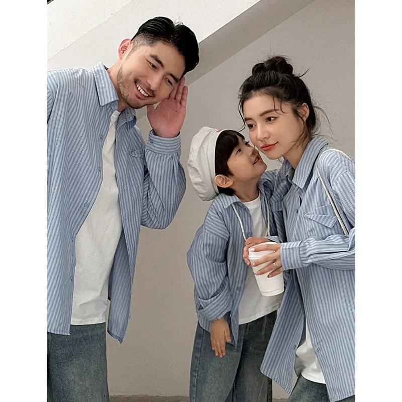 Family Cotton Long Sleeve Shirts Parent-child Fashion Coat Mother and Daughter Jacket Korean Father Son Matching Clothes Tops