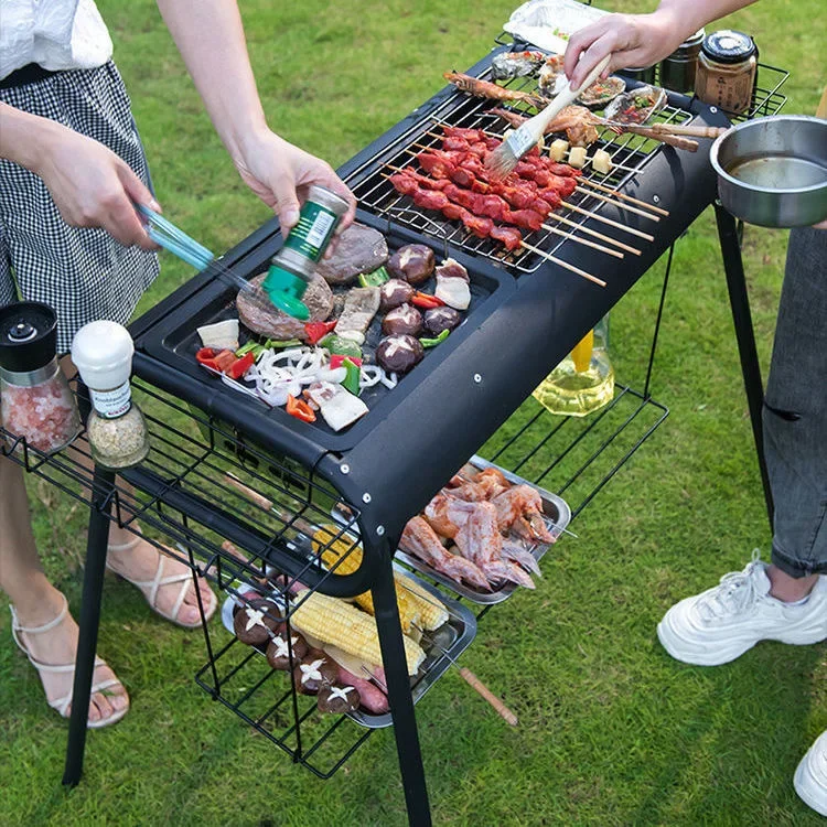 Home Outdoor Multifunctional Portable Barbecue Rack Charcoal Smokeless Barbecue Skewers Thickened Stainless Steel Barbecue Stove