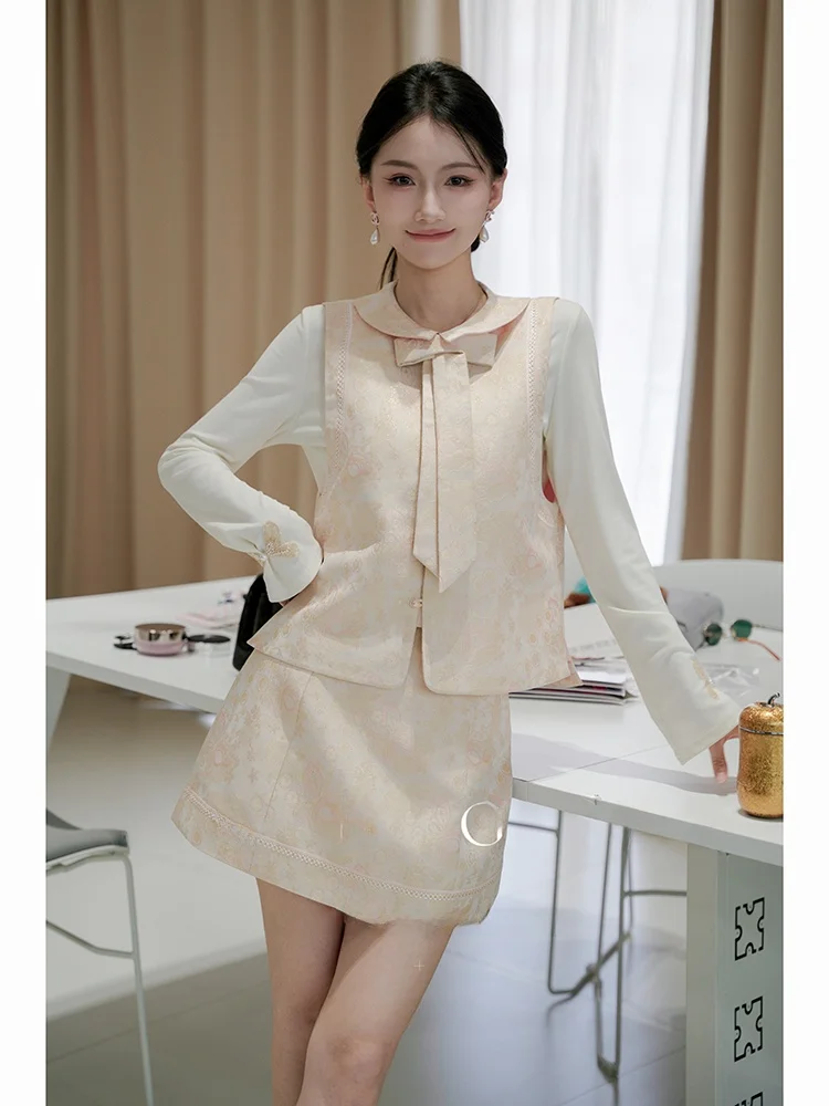 

Новая женская куртка в китайском стиле с узором из лозы, жилет с отложным воротником, верхняя одежда, весенний модный комплект Ханьфу GZ5161GL602775