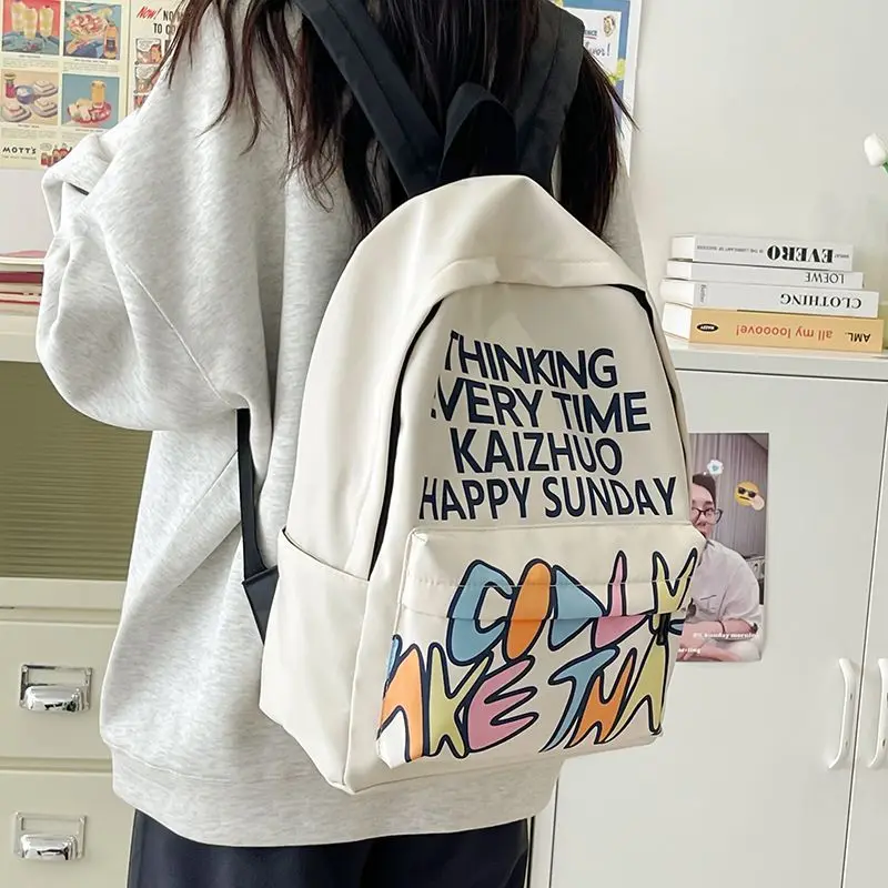 

American Graffiti Alphabet Cute Canvas Large-capacity Backpack Storage Bag Student Schoolbag Commuter Travel Bag Woman Bags