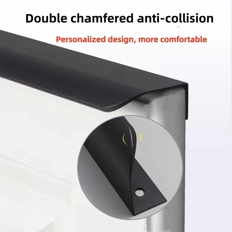 Hidden Furniture Handles Gold Black White Kitchen Cabinet Pulls Punch Free Handles for Cabinets and Drawers Arc Wardrobe Pulls