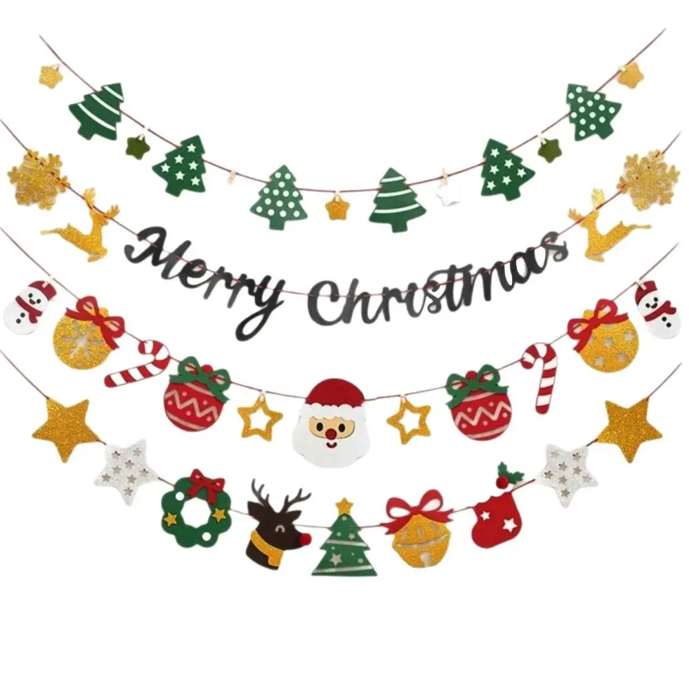 Felt Christmas Banner Red Green Santa Design Felt Christmas Banner Hanging Ornament Elk Design Party Banner New Year Party