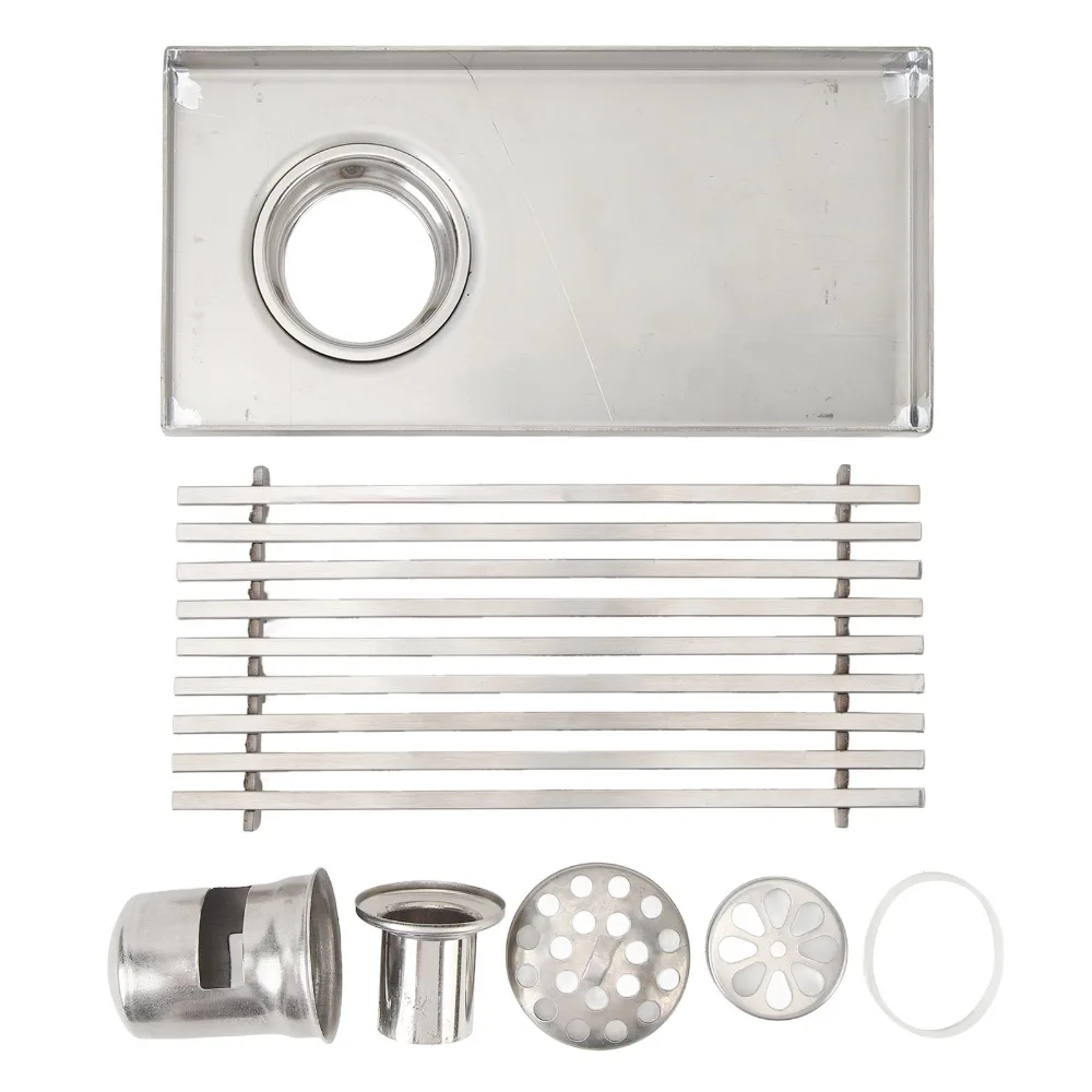 304 Stainless Steel Linear Shower Drain Rectangular Thickened Floor Grate Side Drain Large Displacement Shower Floor Drain