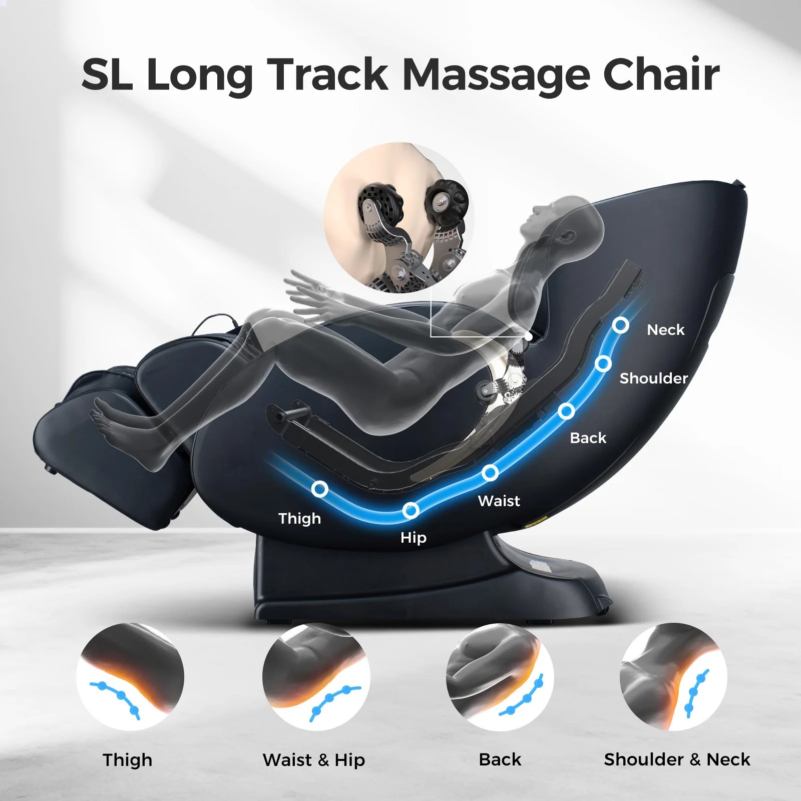 ！@BOSSCARE Modern 3D Zero Gravity Massage Chair Full Body Shiatsu Recliner with APP Black