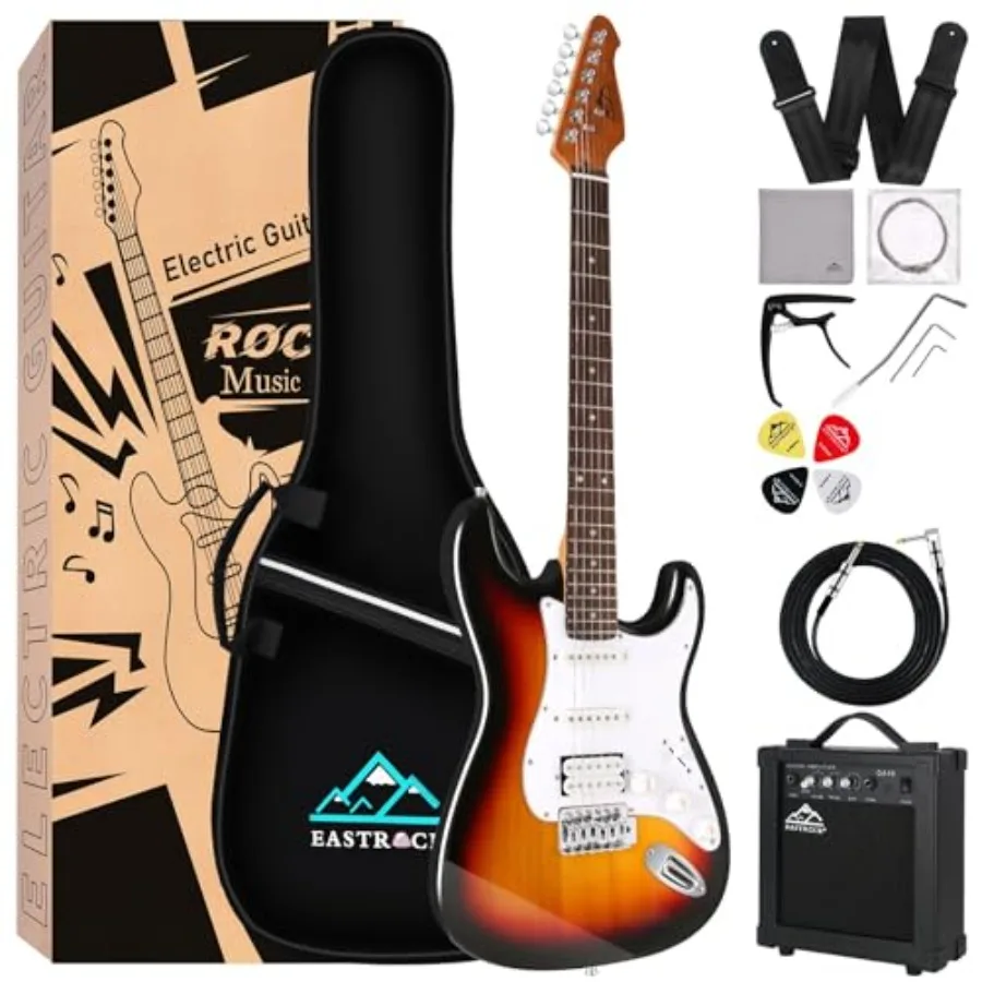 

39 inch Full-Size Electric Guitar Kit for Beginner Starter with 10w Amp Bag Capo Shoulder Strap String Cable Picks 39 Right Han