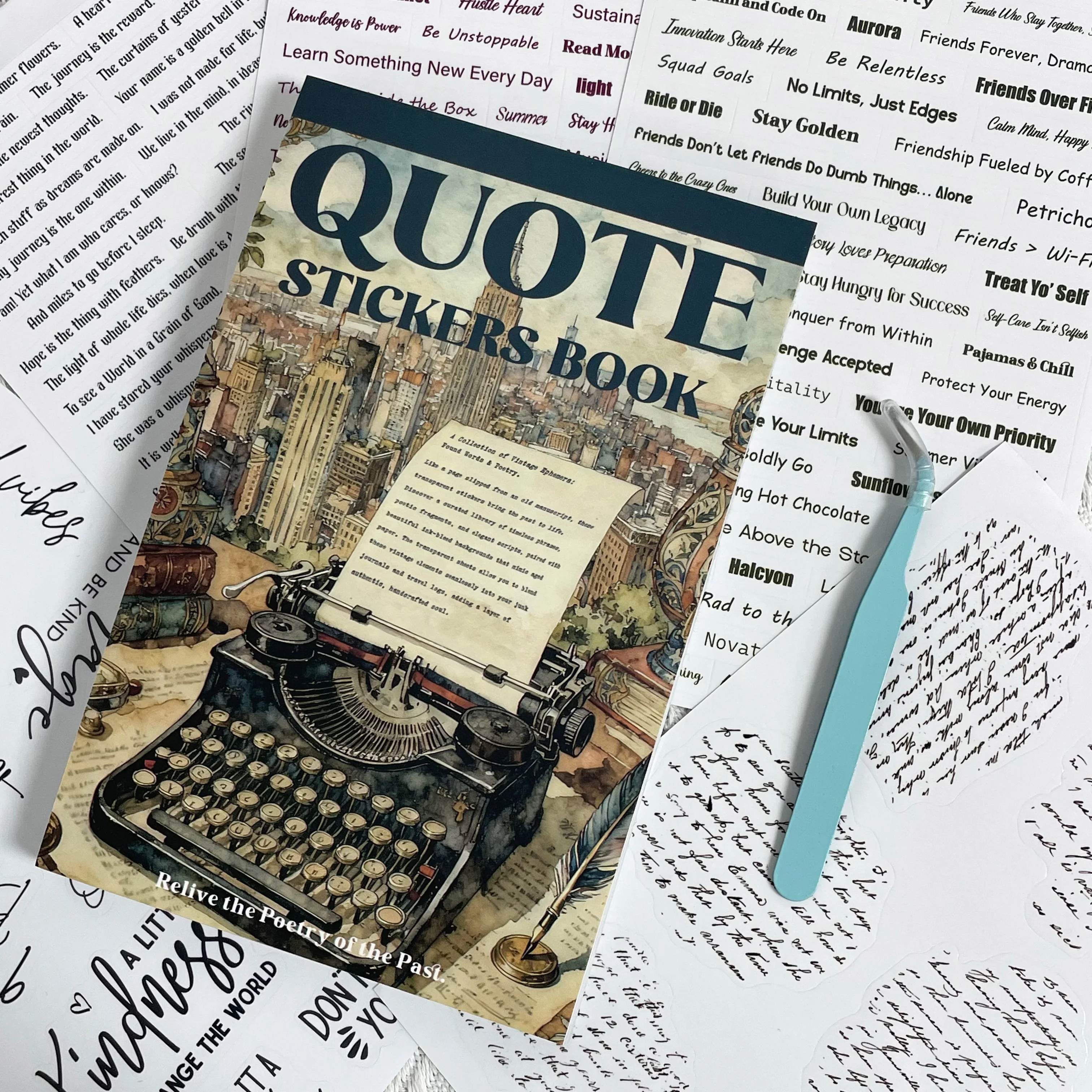 Random Cover Quote Sticker Book, The Surrounding Transparent Stickers Word Stickers for Journaling, Junk Journal, Scrapbooking