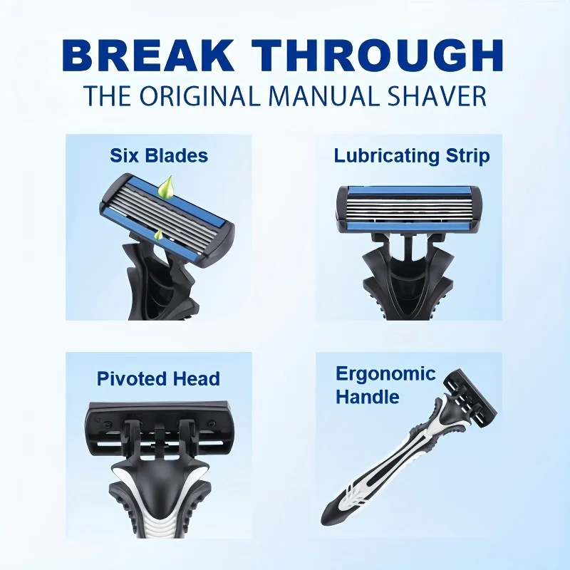 Men's Safety Razors, with 6-Layer Waterproof Stainless Steel Blades Refills for Face & Body Manual Shaver, Smooth Shave
