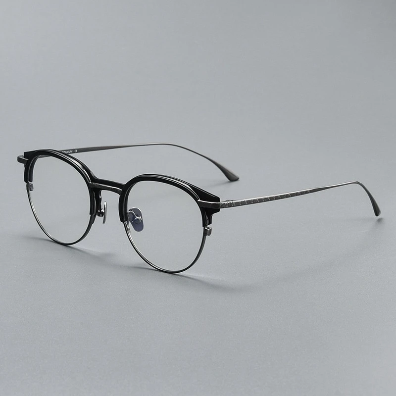 TFTB Pure Titanium Retro Round Men's Glasses Frame Luxury Fashion Eyewear Women Small Face Optical Prescription Eyeglasses 133mm