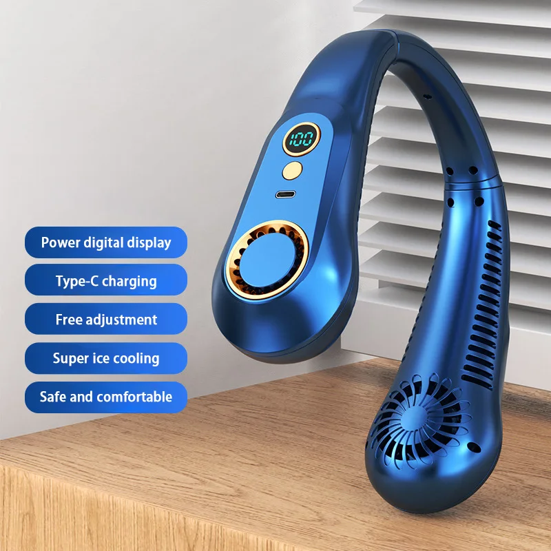 Neck Bladeless Fan Mini Ultra Long Life Portable Lazy Silent Fan Usb Charging Student Sports Office Digital Display Power 5 Gear