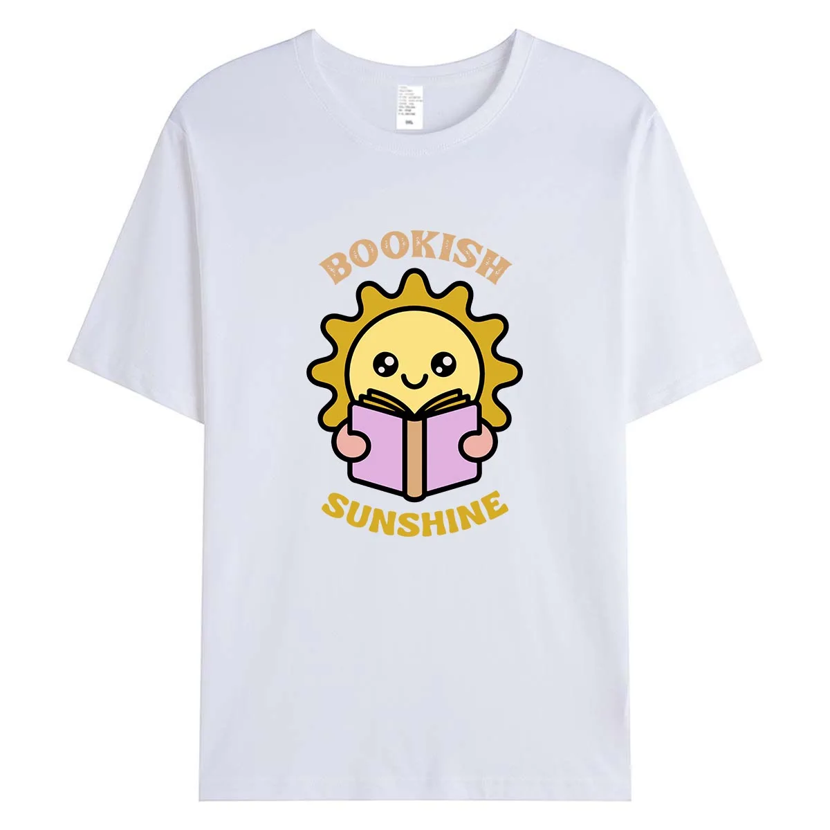 Bookish Sunshine Cute Sun Reading Printed Women T-Shirt Summer Short Sleeve O-Neck Harajuku Cotton Graphic Tee Tops Female