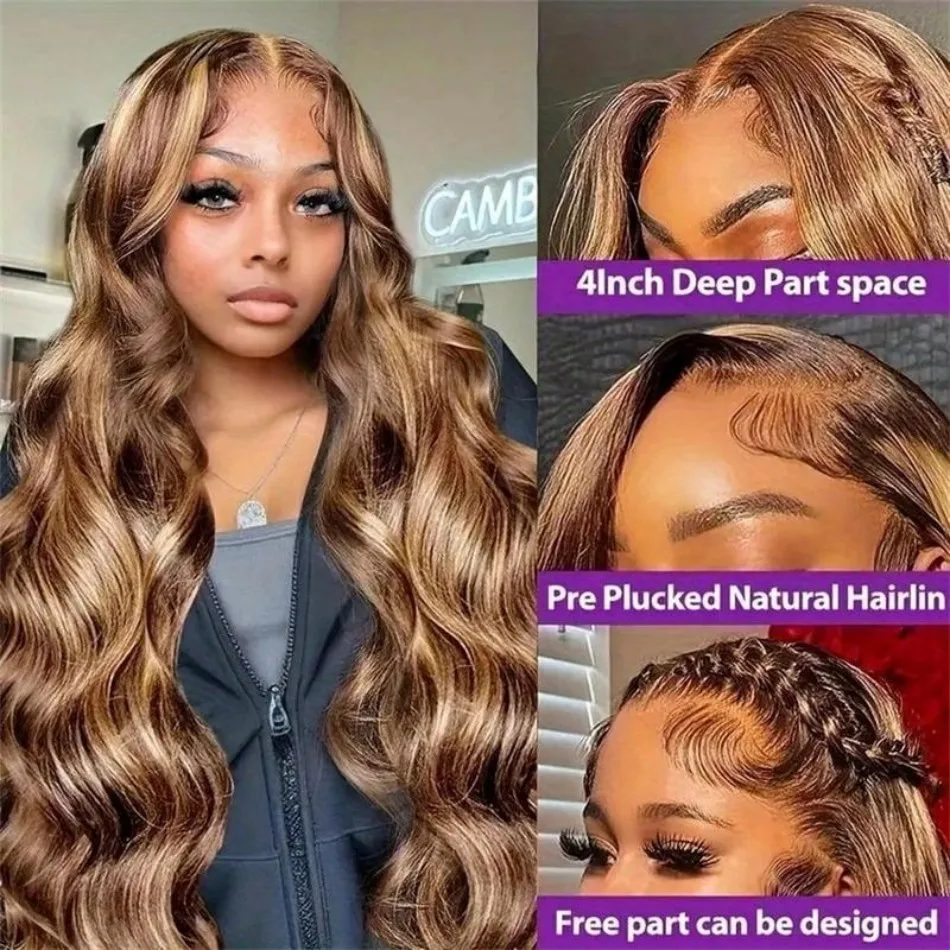 الجسم موجة خصلات الشعر المستعار الإنسان 13X6 Hd الدانتيل الباروكات الأمامية العسل شقراء تسليط الضوء على شعر مستعار شعر الإنسان الدانتيل الجبهة الباروكات البرازيلي 250 الكثافة #3
