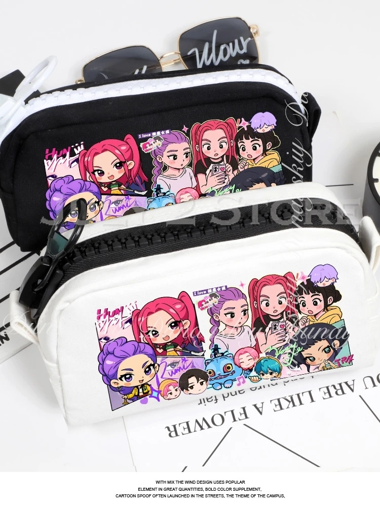 KPop Demon Hunters película Zoey Rumi Mira A estuche para lápices caja de papelería de gran capacidad dos estilos blanco negro disfraz de Cosplay individual