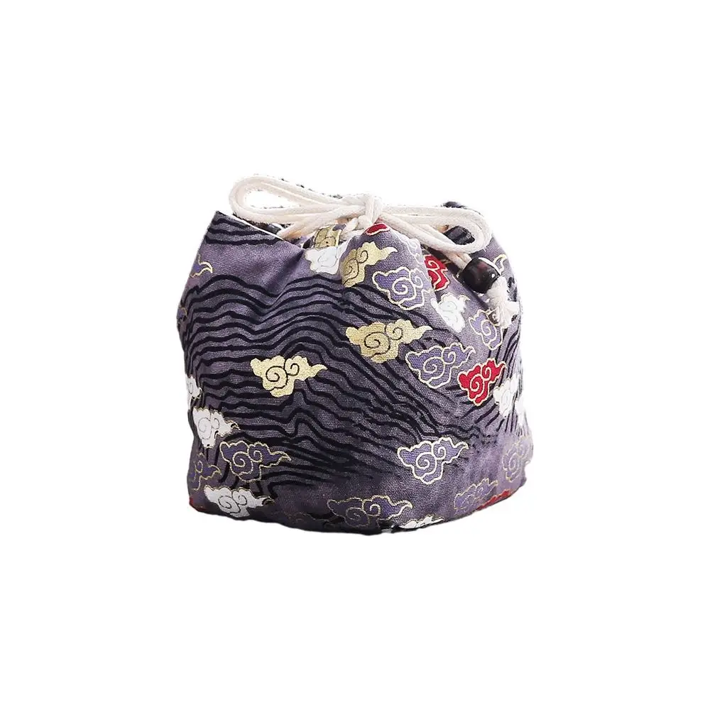Canvas Flower Drawstring Bag Cloud Dragon Tea Set Storage Bag Large Capacity Coin Purse Wallet Square Flower Wrist Bag
