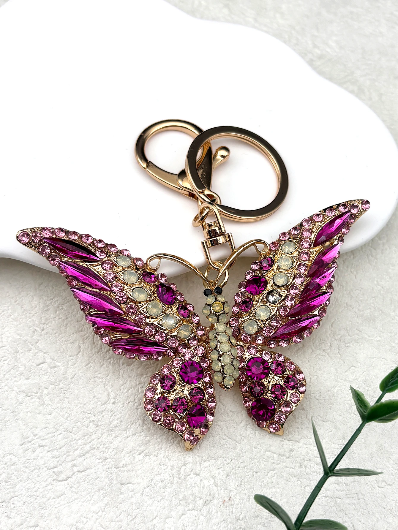 Colorful Rhinestone Butterfly Key Chain Pendant Gold Color Metal Animal Insect Keyring for Women Girl Jewelry Gift llaveros