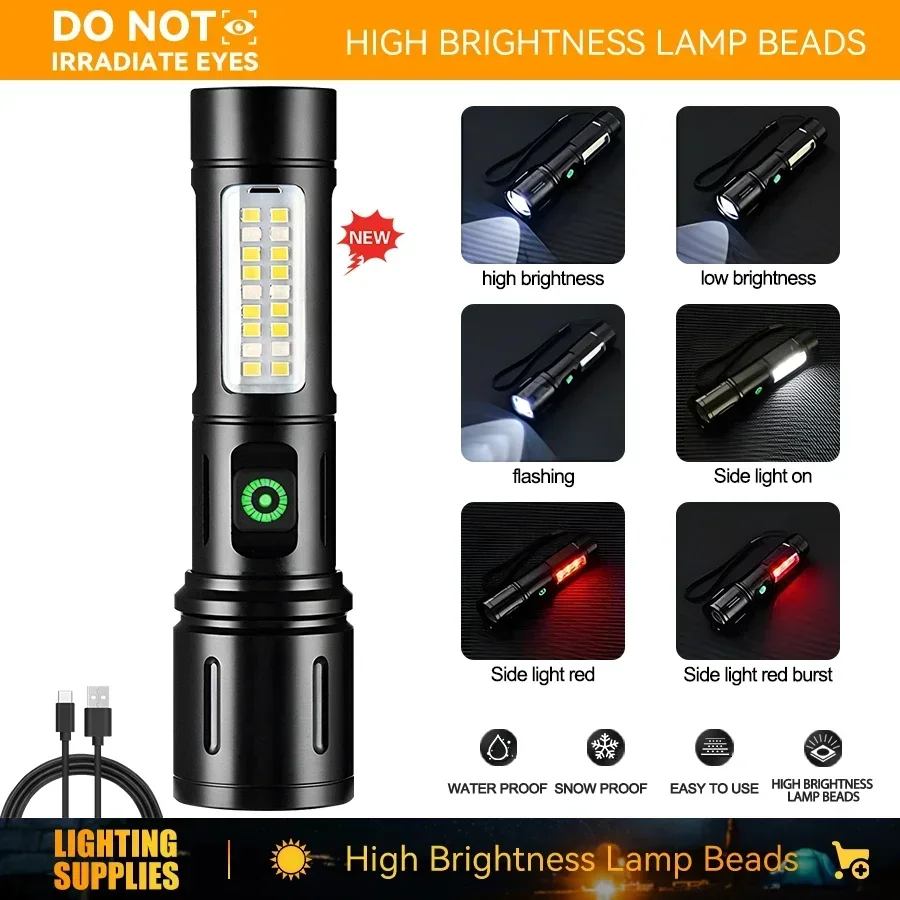 Portablr Mini LED Flashlight Light High Power LED USB Rechargeable Telescopic Zoom Portable Torch Outdoor Riding Camping Lantern