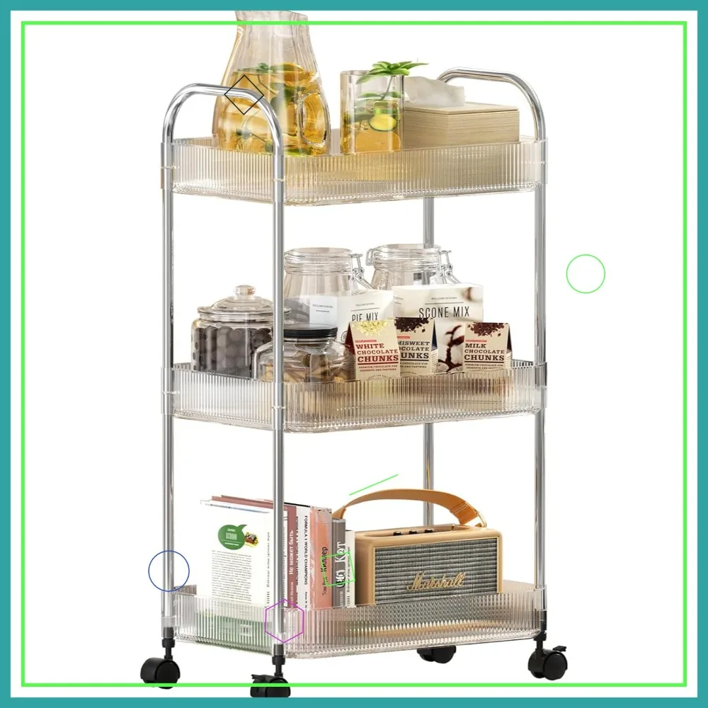 

Трехуровневая передвижная тележка с блокируемыми колесами, прозрачная акриловая универсальная тележка-органайзер для хранения на кухне и в ванной