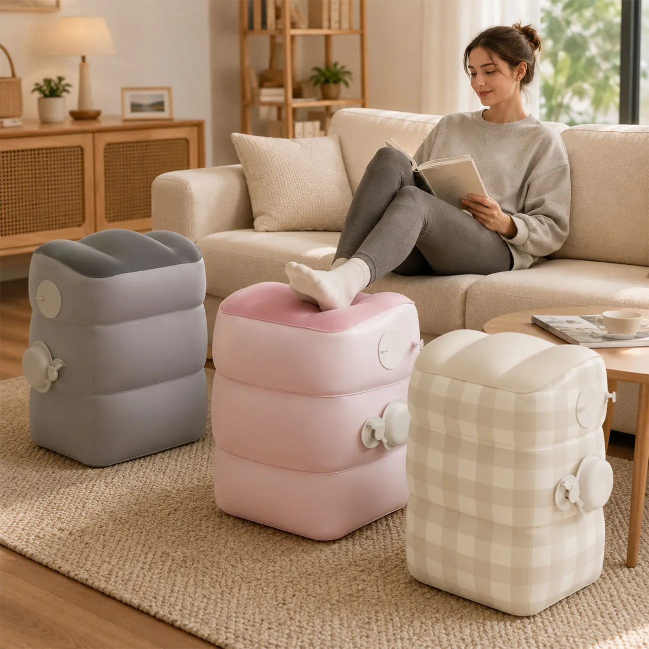 1PC Inflatable Foot Rest for Airplane Travel - Adjustable Height Leg Pillow for Long Flights - Car & Office Leg Rest Essentials