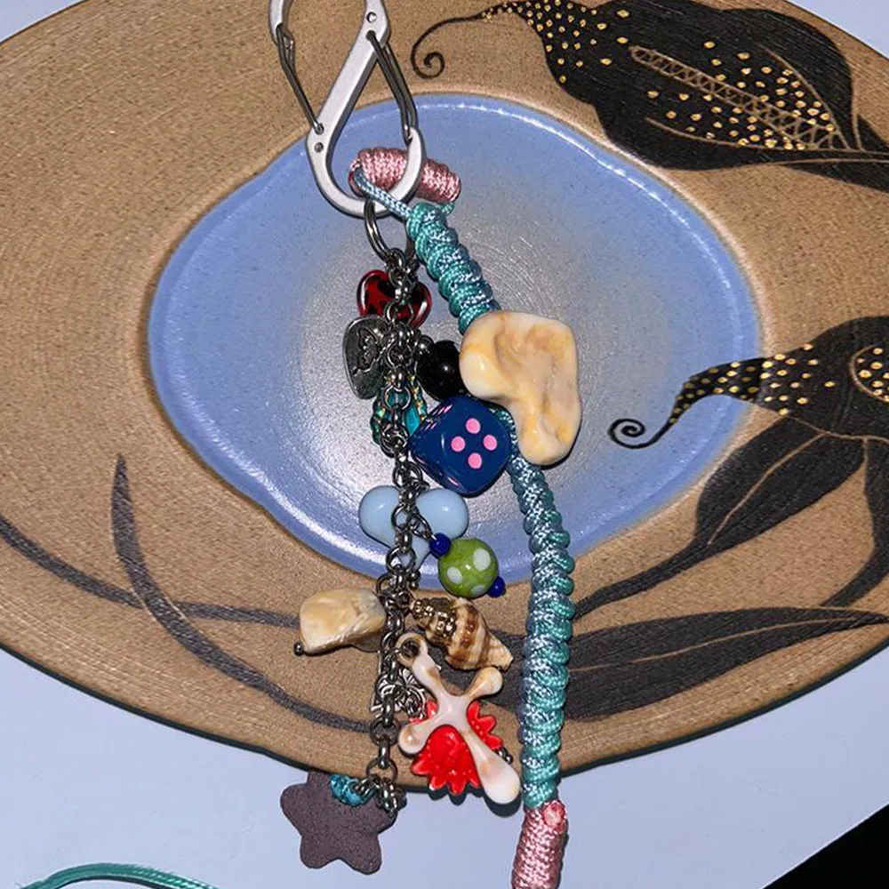 Original Handmade Glass Key Punk Colorful Stars Bag Pendant Handmade Retro Keychain Mashup Trendy Jewelry For Y2K Bagpack Gifts