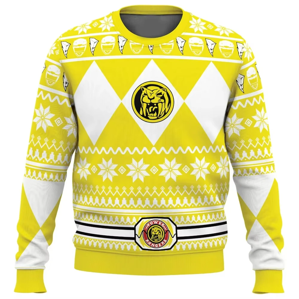 Men's and Women's Autumn New Mighty Morphin Multi Color Ranger Power Ranger Christmas Christmas Party Pullovers
